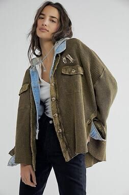 New FREE PEOPLE FP One Scout Shirt Jacket Waffle Knit Button Up Thermal Small